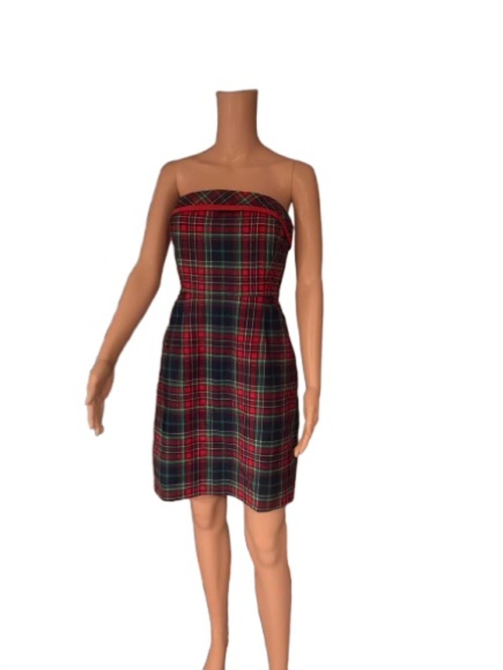 Vineyard Vines Red and Green Plaid Strapless Dress